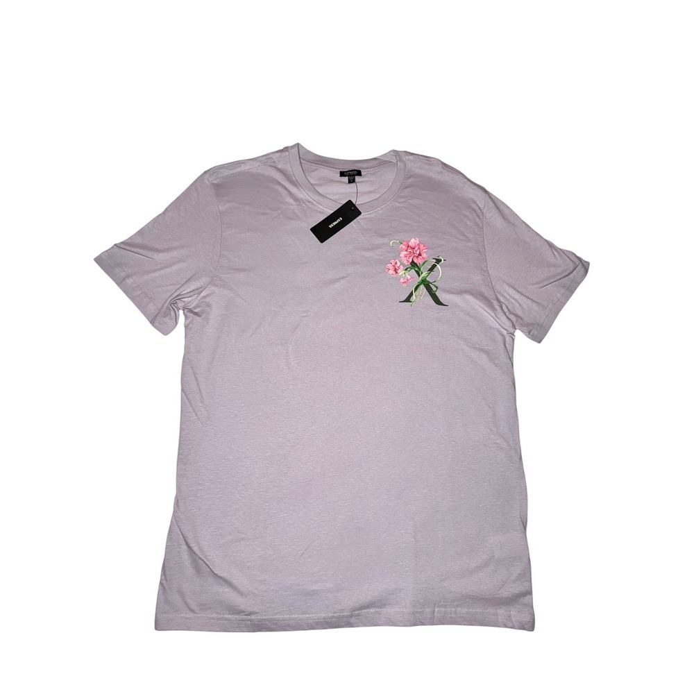 Express Graphic Tee Purple Floral Soft Cotton Shirt Mens Medium NWT